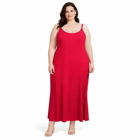 Hutch Red Sleeveless Cocktail Dress 18W Long Formal Plus Size Zip Back USA - Picture 2 of 8